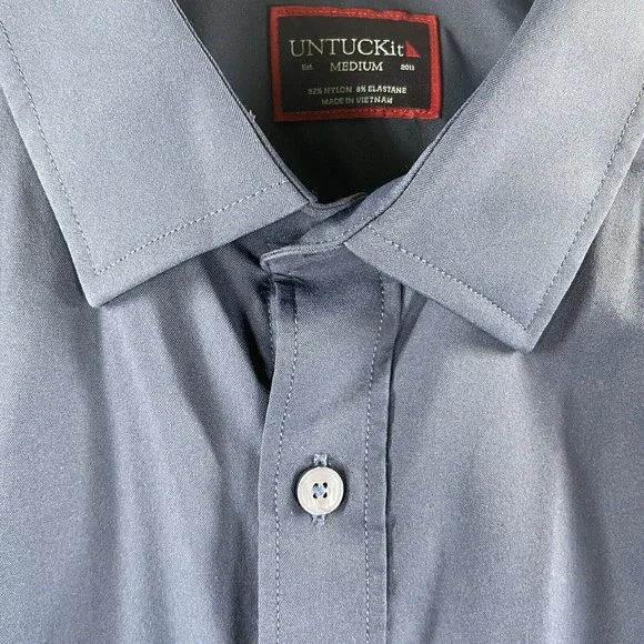 UNTUCKit Shirt men's Medium Button Up Performance Stretch Blue Casual Pocket - Picture 5 of 12